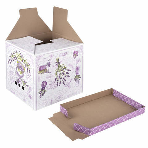 Короб для хранения из плотного микрогофрокартона 380х280х315 мм, КОМПЛЕКТ 3 шт., BRAUBERG HOME "Лаванда", 271821