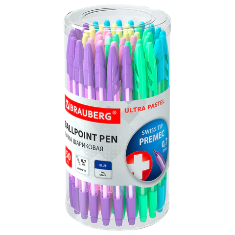 Ручка шариковая BRAUBERG "ULTRA PASTEL", СИНЯЯ, узел 0,7 мм, чернила ГЕРМАНИЯ, наконечник ШВЕЙЦАРИЯ, 143568