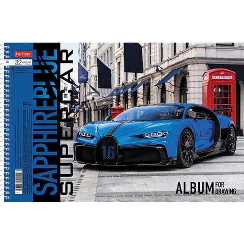 Альбом для рисования А4 32 л., спираль, обложка картон, HATBER, 205х290 мм, "BLUEsupercar" (5 видов), 067365, 32А4Всп