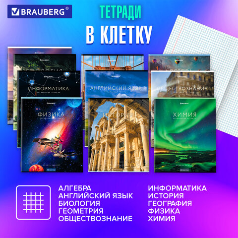 Тетради предметные, КОМПЛЕКТ 12 ПРЕДМЕТОВ, 48 л., обложка картон, BRAUBERG, "КЛАССИКА NEW", 404322