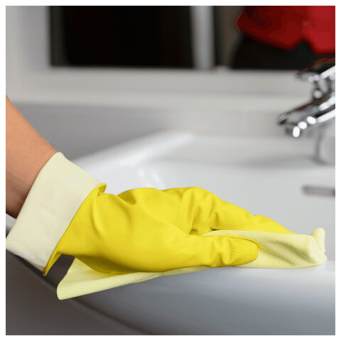 Перчатки VILEDA PROFESSIONAL многоцелевые латексные, МНОГОРАЗОВЫЕ, х/б напыление, ПРОЧНЫЕ, S (малый), желтый, 174369