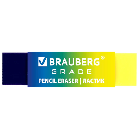 Ластик полупрозрачный BRAUBERG "Grade", 60x15x10 мм, картонный держатель, цвет ассорти, 271997