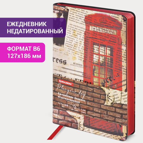 Ежедневник недатированный B6 (127х186 мм), BRAUBERG VISTA, под кожу, гибкий, 136 л., "Good old England", 112107