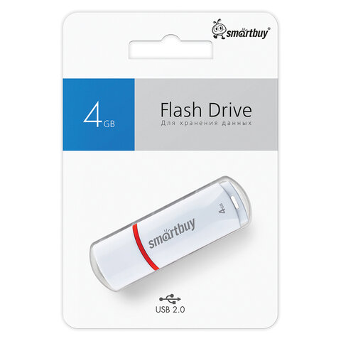 Флеш-диск 4 GB, SMARTBUY Crown, USB 2.0, белый, SB4GBCRW-W