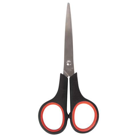 Ножницы STAFF EVERYDAY, 150 мм, бюджет, резиновые вставки, черно-красные, ПВХ чехол, 237497.