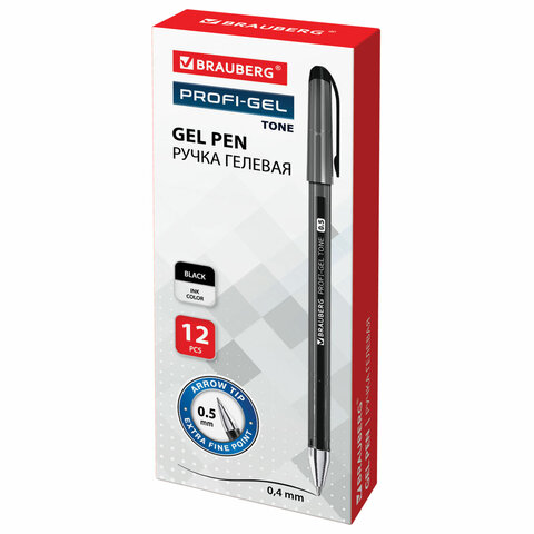 Ручка гелевая BRAUBERG "Profi-Gel TONE", ЧЕРНАЯ, линия письма 0,4 мм, стандартный наконечник 0,5 мм, тонированный корпус, 144127