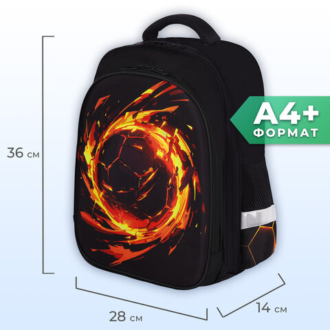 Ранец BRAUBERG KIDS STANDARD, 2 отделения, Fire split, 3D-панель, 36х28х14 см, 273147