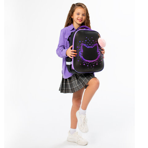 Ранец BRAUBERG SHINY, 2 отделения, с брелком, Pretty face, 38х28х14 см, 273142