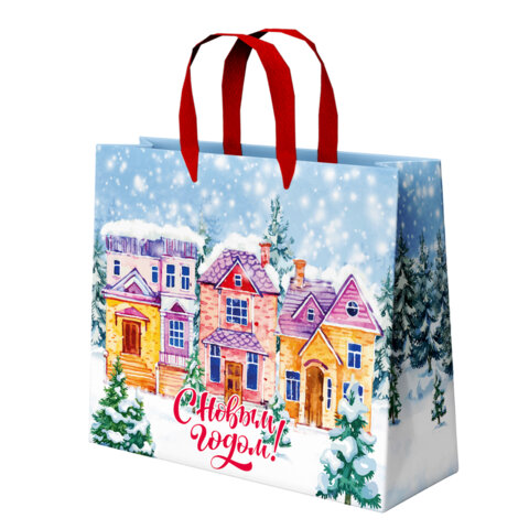 Пакет подарочный (1шт) новогодний 26х13х32см "Winter Wonderland", фольга, ассорти, ЗОЛОТАЯ СКАЗКА, 592443