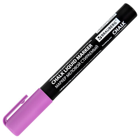Маркер меловой CHALK LIQUID MARKER, ФИОЛЕТОВЫЙ, 3 мм, стираемый, BRAUBERG "CHALK", 152588
