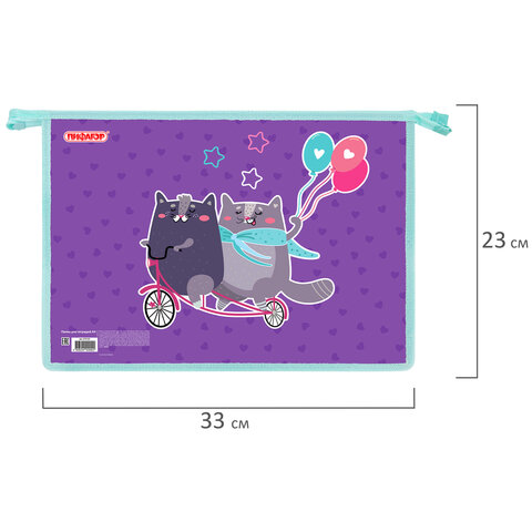 Папка для тетрадей ПИФАГОР А4, 1 отделение, картон/пластик, на молнии, "Bike cats", 272125