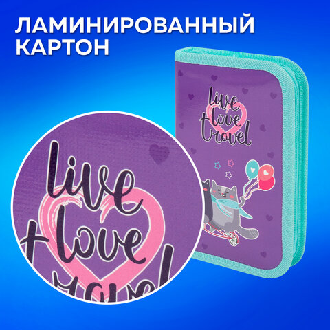 Пенал ПИФАГОР, 1 отделение, ламинированный картон, 19х11 см, "Bike cats", 272241