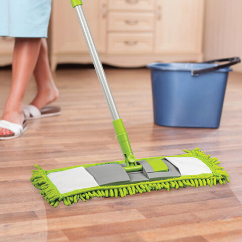 Швабра с флаундером 40 см, телескопический черенок 70-120 см, еврорезьба, МОП из микрофибры букли "СИНЕЛЬ" (ТИП К), ЛЮБАША, 603602