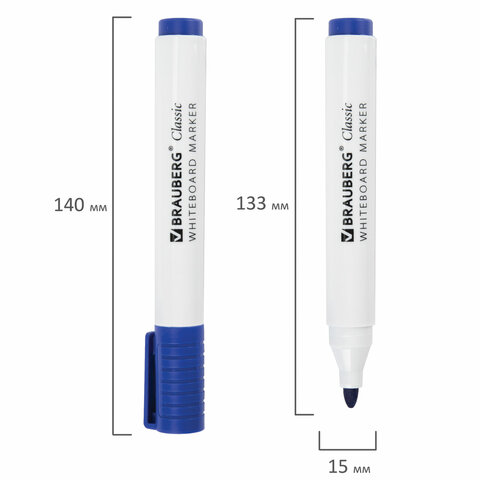 Маркер стираемый для белой доски СИНИЙ, BRAUBERG "CLASSIC", 3 мм, с клипом, 152115
