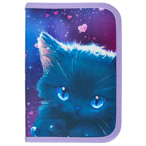 Пенал BRAUBERG, 1 отделение, 1 откидная планка, полиэстер, 21х14 см, "Anime cat", 272322