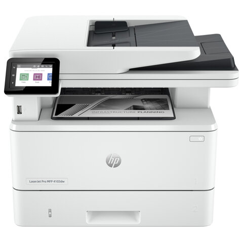 МФУ лазерное HP LaserJet Pro 4103dw "3 в 1" А4, 40 стр./мин., 80000 стр./мес, ДУПЛЕКС, АПД, Wi-Fi, сетевая карта, 2Z627A