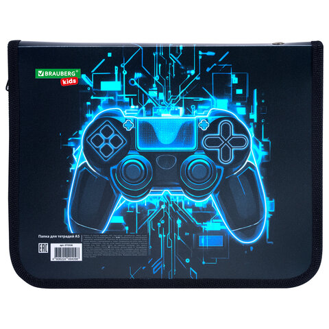 Папка для тетрадей BRAUBERG KIDS А5, 1 отделение, пластик, молния вокруг, "Digital gamepad", 273326