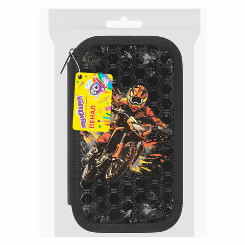 Пенал ЮНЛАНДИЯ, 2 отделения, ламинированный картон, конгрев, 19х11 см, "Fire moto", 273496