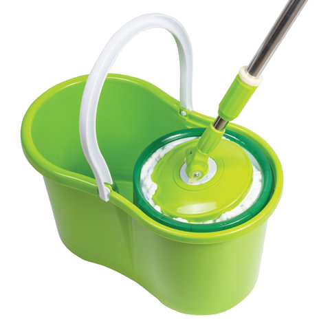 Швабра с отжимом и ведром 7л/5л, отжим центрифуга / рукоятка, 2 круглые насадки, крепление кольцо, синий, LAIMA 603624