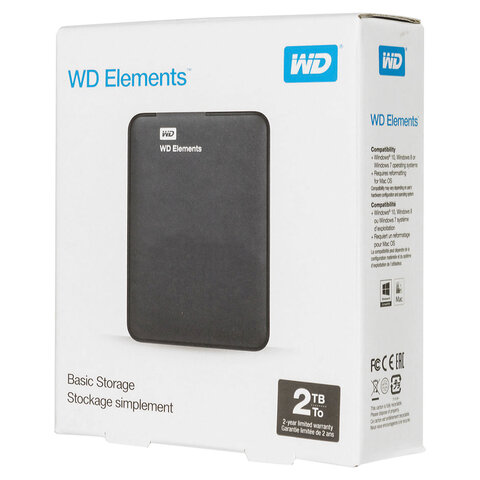 Внешний жесткий диск WD Elements Portable 2TB, 2.5", USB 3.0, черный, WDBU6Y0020BBK-WESN