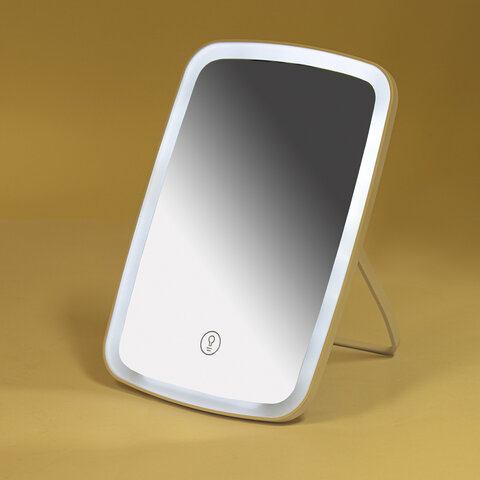 Зеркало настольное с LED-подсветкой для макияжа, 24х17 см, 3 режима свечения, аккумулятор 800 mAh, цвет белый, WBZ (ВБЗ), 609333