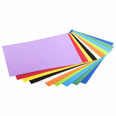 Пористая резина/фоамиран А4, 2 мм, НАБОР №1, 10 листов, 10 цветов, яркие цвета, ОСТРОВ СОКРОВИЩ, 660073