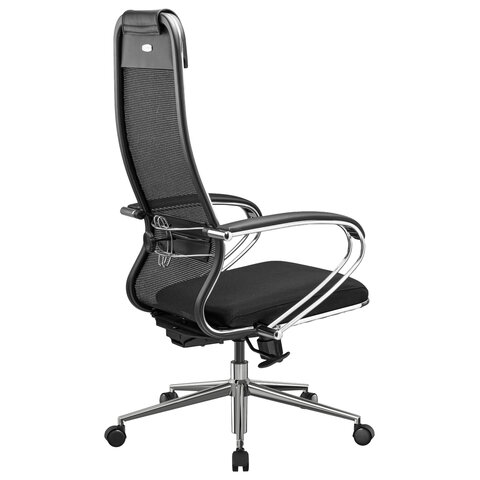 Кресло офисное МЕТТА "К-16" хром, ткань-сетка/экокожа, сиденье мягкое, черное