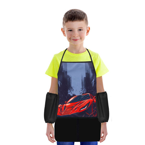 Набор для уроков труда BRAUBERG KIDS, клеенка ПВХ, накидка фартук с нарукавниками, "Red car", 272363