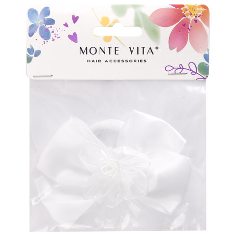 Бант для волос 8х10 см, 10х12 см, 8 см на резинке, белый, АССОРТИ, MONTE VITA (МОНТЕ ВИТА), 457117