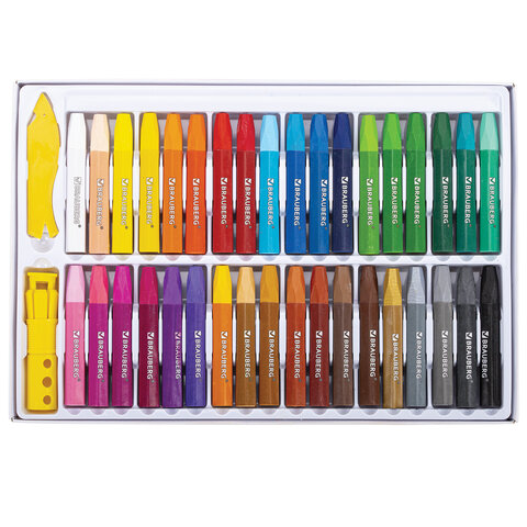 Пастель масляная восковые мелки утолщенные 36 цветов с точилкой, держателем и стеком, BRAUBERG PREMIUM, 272713
