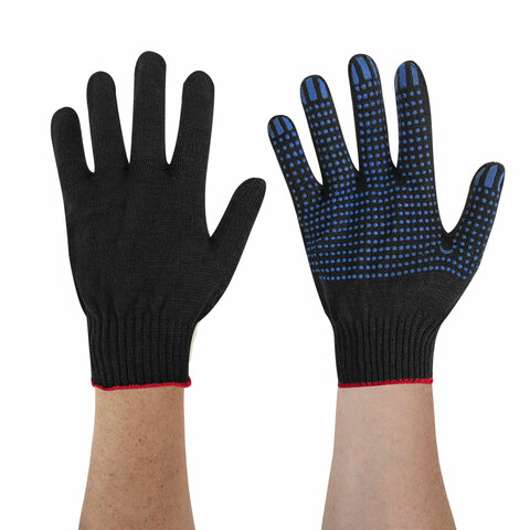 Перчатки хлопчатобумажные, КОМПЛЕКТ 100 ПАР, 10 класс, 40-42 г, 116 текс, ПВХ-точка, LAIMA ЛЮКС ЧЕРНЫЕ, 608677