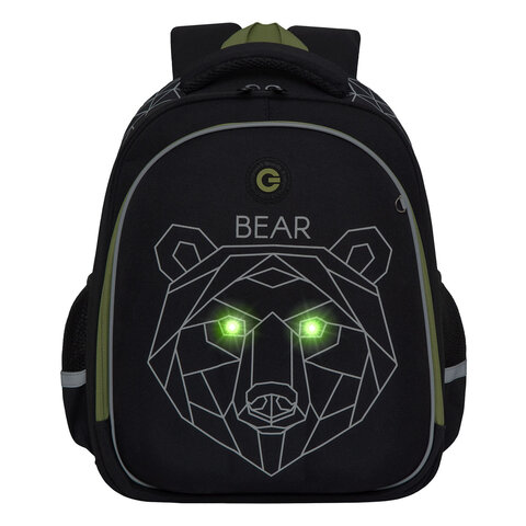 Ранец GRIZZLY анатомическая спинка, c бейджем, для мальчиков, "BEAR", 36х28х20 см, RAz-287-9/1