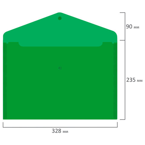 Папка-конверт с кнопкой прозрачная А4 BRAUBERG UNIVERSAL, до 100 листов, зеленая, 0,15 мм, 273074