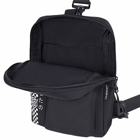 Сумка на плечо HEIKKI TORRENT (ХЕЙКИ) с карманом, "Anime face", черная, 25х18х3 см, 272637