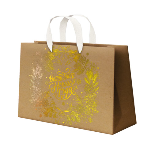 Пакет подарочный (1шт) новогодний, 27х11х20см, "Shiny Kraft", фольга, ассорти, ЗОЛОТАЯ СКАЗКА, 592437