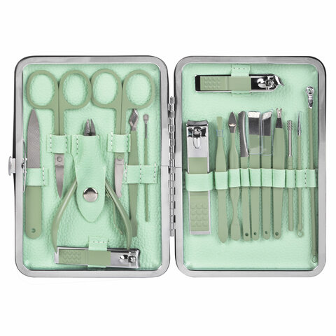 Универсальный набор для маникюра и педикюра 18 в 1 в футляре, STANDARD, зеленый, WBZ (ВБЗ), 609489