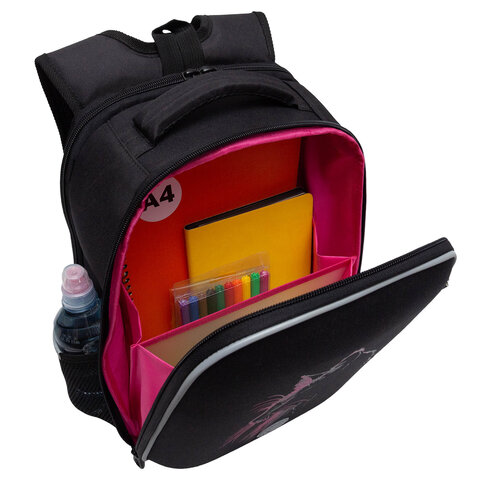 Ранец GRIZZLY анатомическая спинка, 2 отделения, для девочек, "SPARKLING CAT", 37х26х16 см, RAw-594-4/1