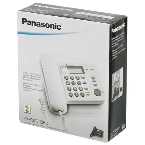 Телефон PANASONIC KX-TS2358RUB, черный, память 50 номеров, АОН, спикерфон, ЖК дисплей с часами, тональный / импульсный режим