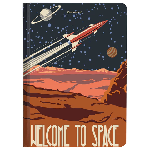 Блокнот с резинкой в клетку 96 л., А5, 145х203 мм, твердая обложка, BRAUBERG, "SpaceX", 113724