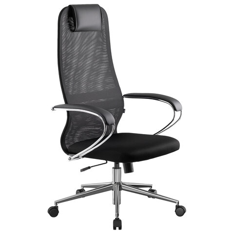 Кресло BRABIX PREMIUM "Ultimate EX-800" хром, плотная двойная сетка Х2, черное, 532911