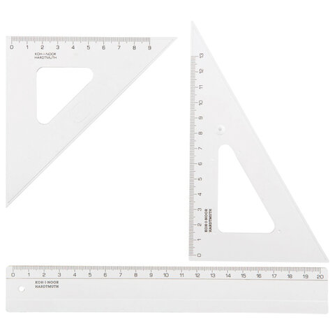 Набор чертежный малый KOH-I-NOOR (линейка 20 см, 2 треугольника, транспортир), прозрачный, европодвес, 750950, 075095000000RU