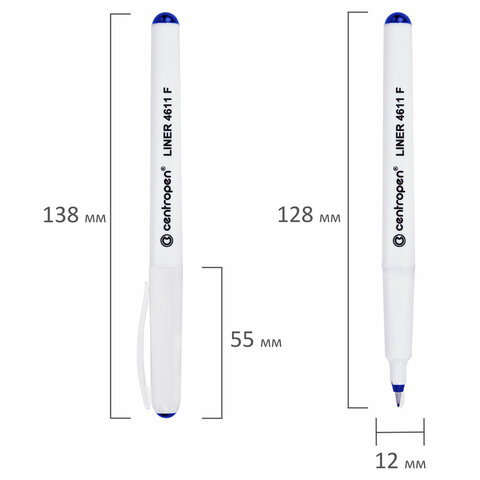 Ручка капиллярная (линер) СИНЯЯ CENTROPEN "Liner", трехгранная, линия письма 0,3 мм, 4611, 2 4611 0106