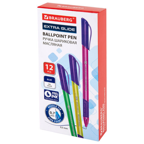 Ручка шариковая масляная с грипом BRAUBERG "Extra Glide GT Color", СИНЯЯ, трехгранная, игольчатый наконечник 0,7 мм, линия 0,5 мм, 144264