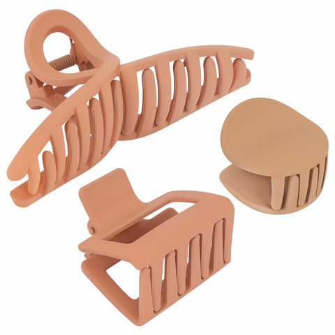 Крабы для волос НАБОР 3 шт., 4 см / 5 см / 11 см, soft touch, коричневый, MONTE VITA (МОНТЕ ВИТА), 457031