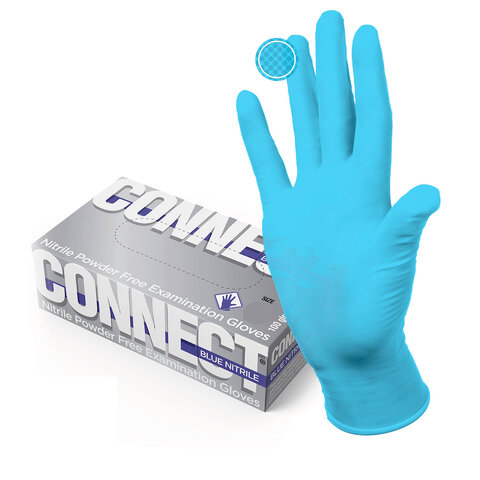 Перчатки медицинские смотровые нитриловые 50 пар (100 штук), CONNECT, голубые, размер 9-10, XL (очень большой)