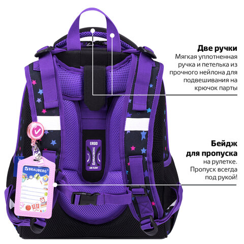 Ранец BRAUBERG PREMIUM, 2 отделения, с брелоком, "Neon cat", 38х29х16 см, 271352