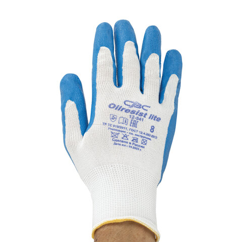 Перчатки полиэфирные ОИЛРЕЗИСТ ЛАЙТ маслобензостойкие 1 пара, 13 класс, 30-31 г, размер 8, покрытие - облив НИТРИЛОВОЕ, тактильные, СВС, nl13nt ЛАЙТ