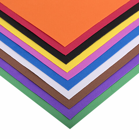 Пористая резина/фоамиран А4, 1 мм, НАБОР, 10 листов, 10 цветов, яркие цвета, ОСТРОВ СОКРОВИЩ, 661696