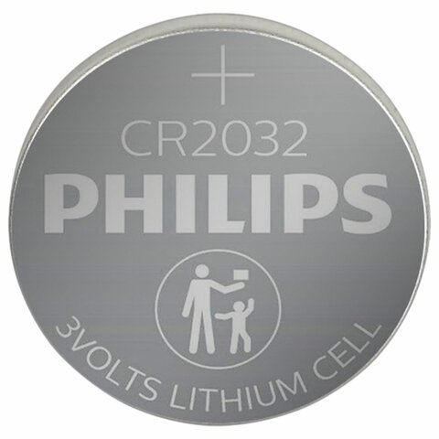 Батарейка литиевая PHILIPS Lithium CR2032, таблетка, дисковая, кнопочная, 1 шт., блистер (отрывной блок), Б0064640