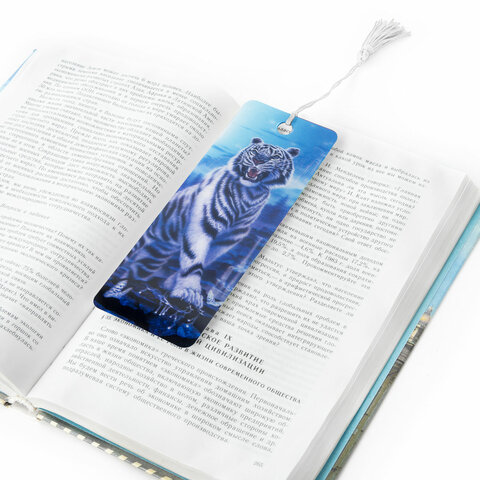 Закладка для книг с линейкой 3D-ОБЪЕМНАЯ BRAUBERG, "Белый тигр", с декоративным шнурком, 125754